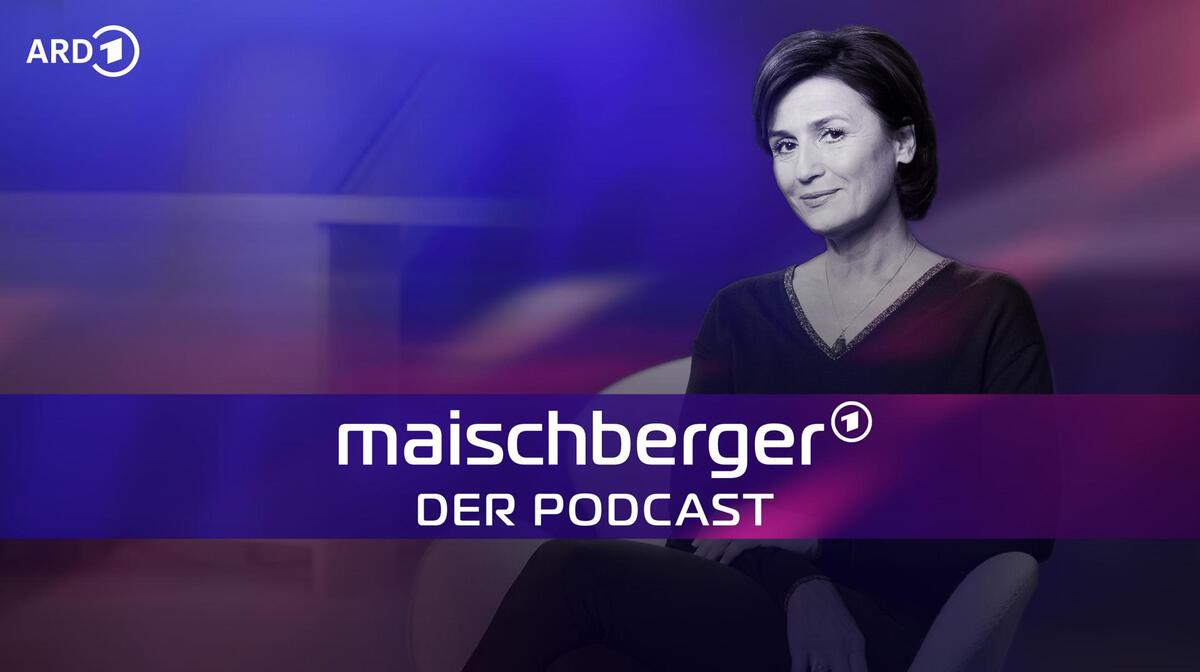 Logo "maischberger. der podcast" mit Moderatorin Sandra Maischberger